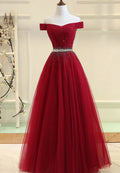 Red Tulle Long A Line Prom Dresses Long Elegant Formal Evening Gown