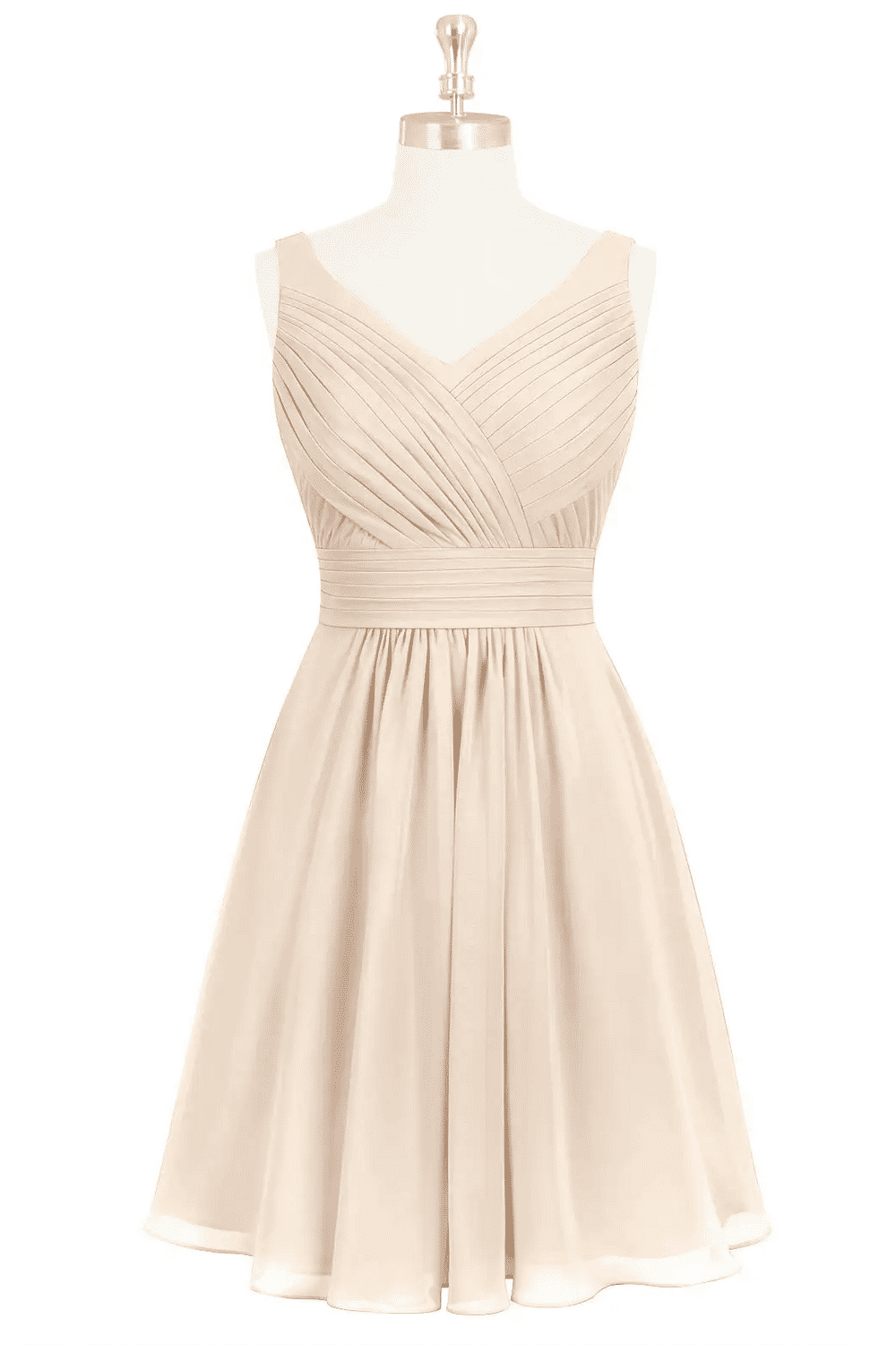 White Alabaster A-line Pleated V Neckline Chiffon Mini Bridesmaid Dress