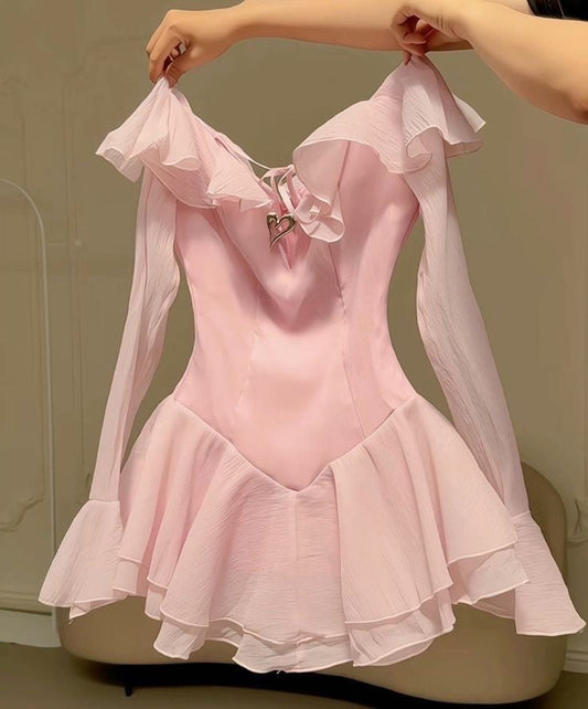 Pink Ruffle Short Chiffon Homecoming Dress Birthday Dress gh4625