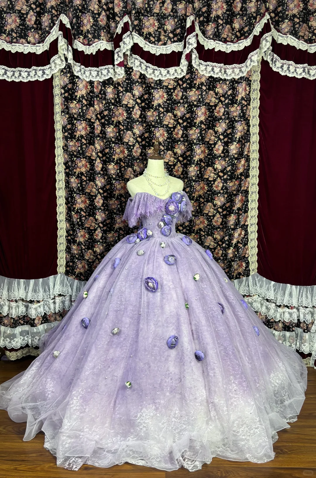 Vintage Lavender Off-Shoulder 3D Floral Applique Tulle & Lace Sweet 16 Quinceanera Ball Gown TP5337