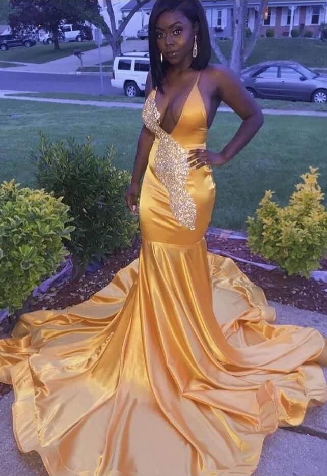 Gold Prom Dresses Black Women Party Gown