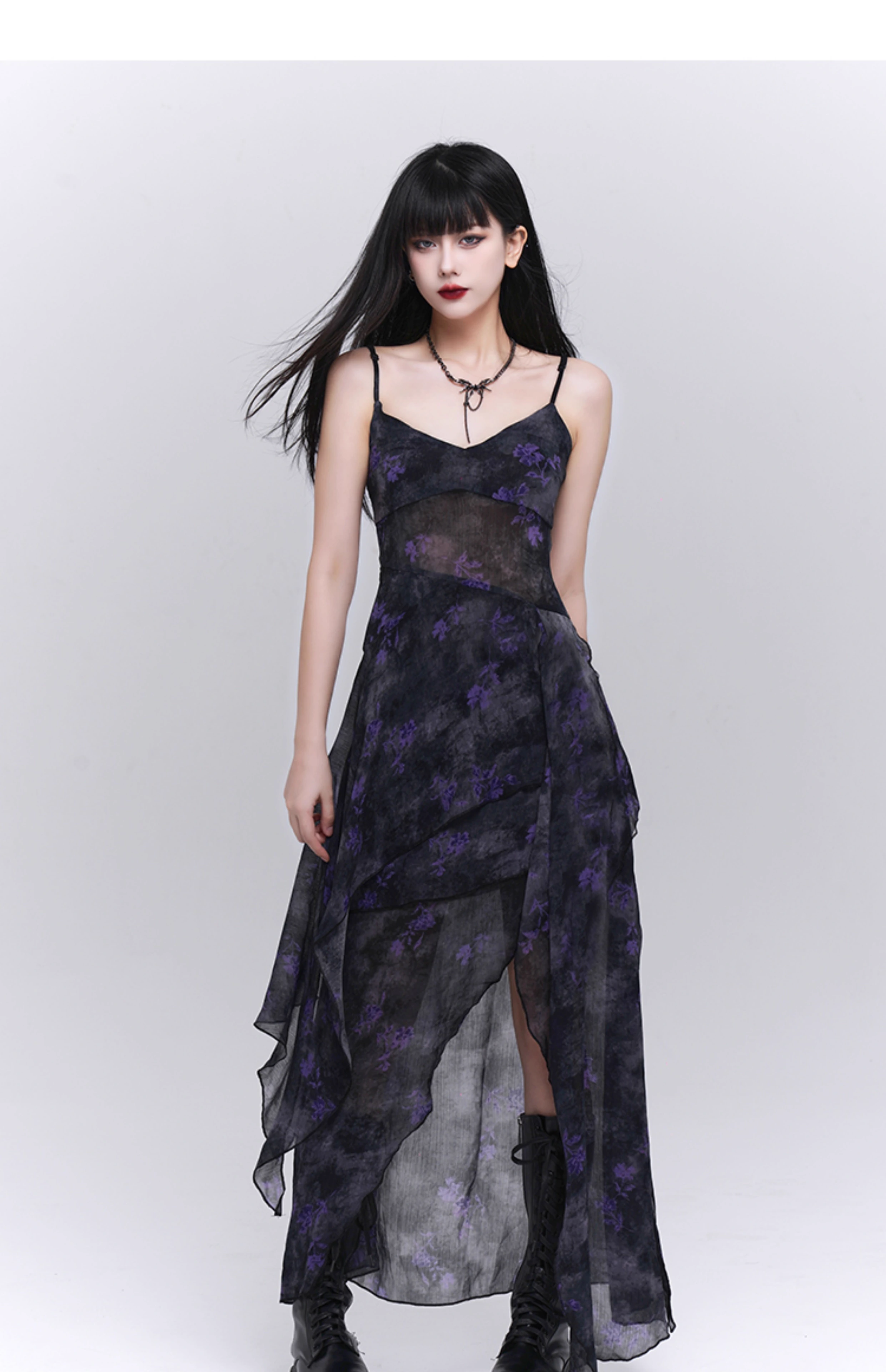 Fashion Design Sense Long Black Spaghetti Strap Dress TP2921