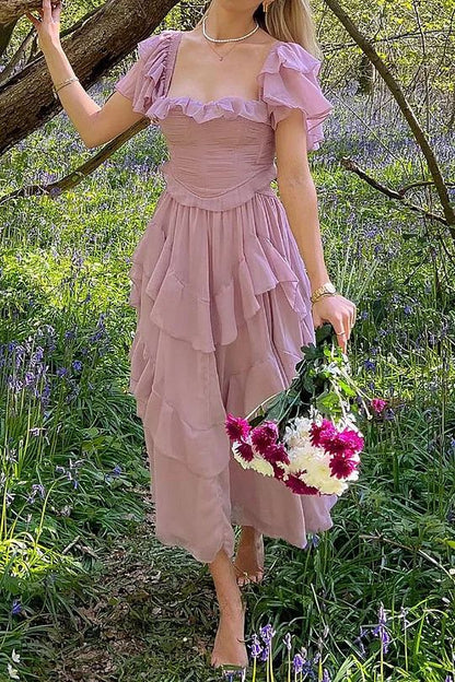 Purple Vintage Elegant Fashion Long Tulle Chiffon Ball Gown Evening Dress Wedding Guest Dress Birthday Party Dress gh4062