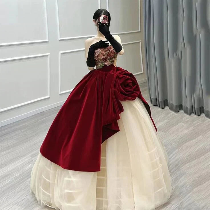 Unique Rose Design Strapless Sweet 16 Quinceanera A-Line Prom Dress Birthday Dress Evening Dress Ball Gown  TP4528
