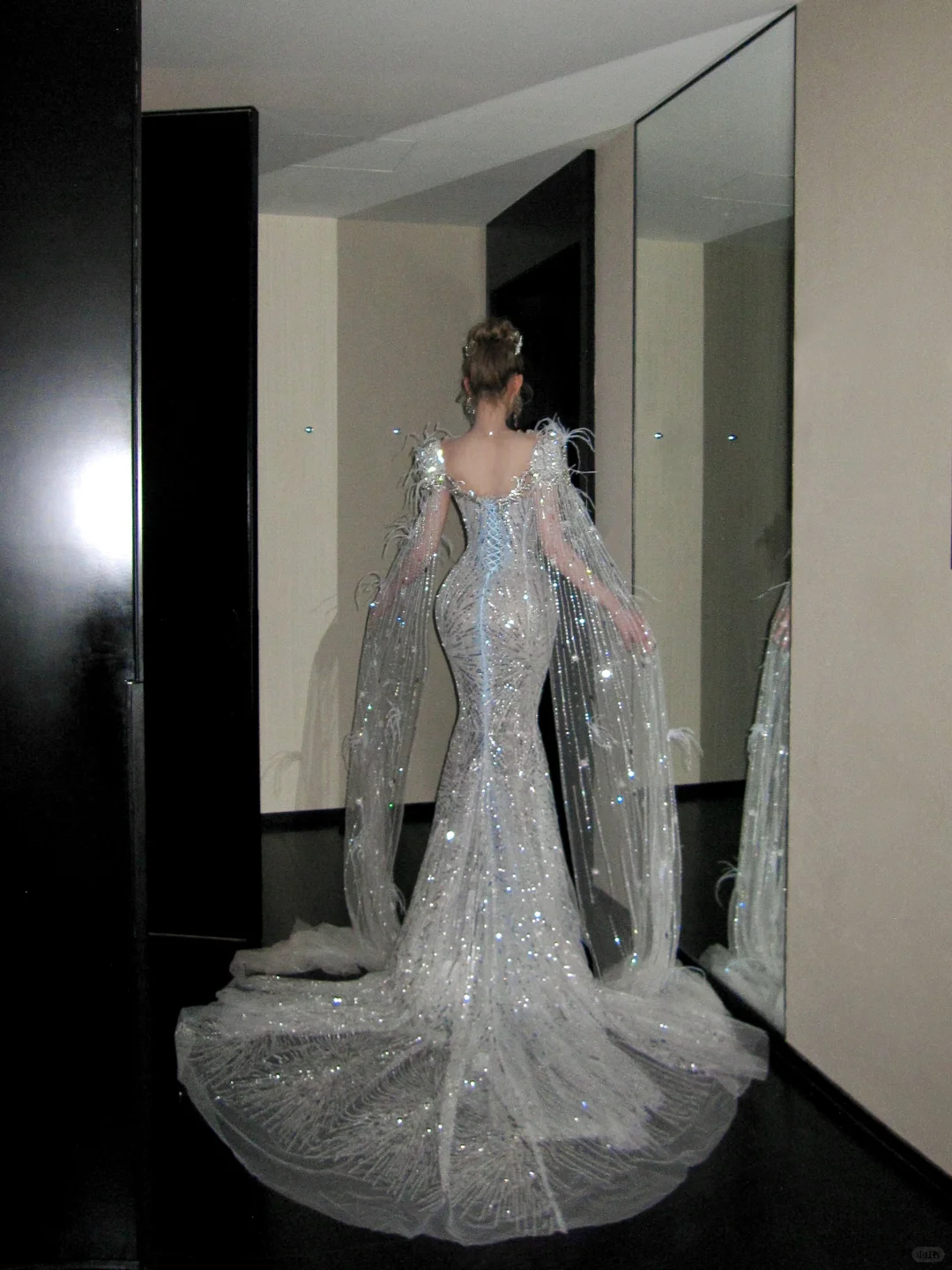 Elegant Glittering Silvery Beaded Sequined Design Mermaid Wedding Dress TP4236