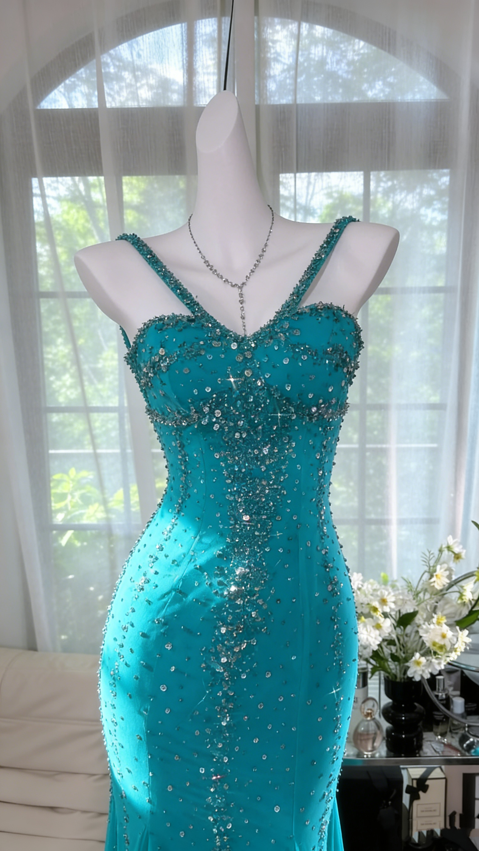 Girlhomeshops-Blue gorgeous exquisite beaded long chiffon Prom dress evening dress party dress gh5162