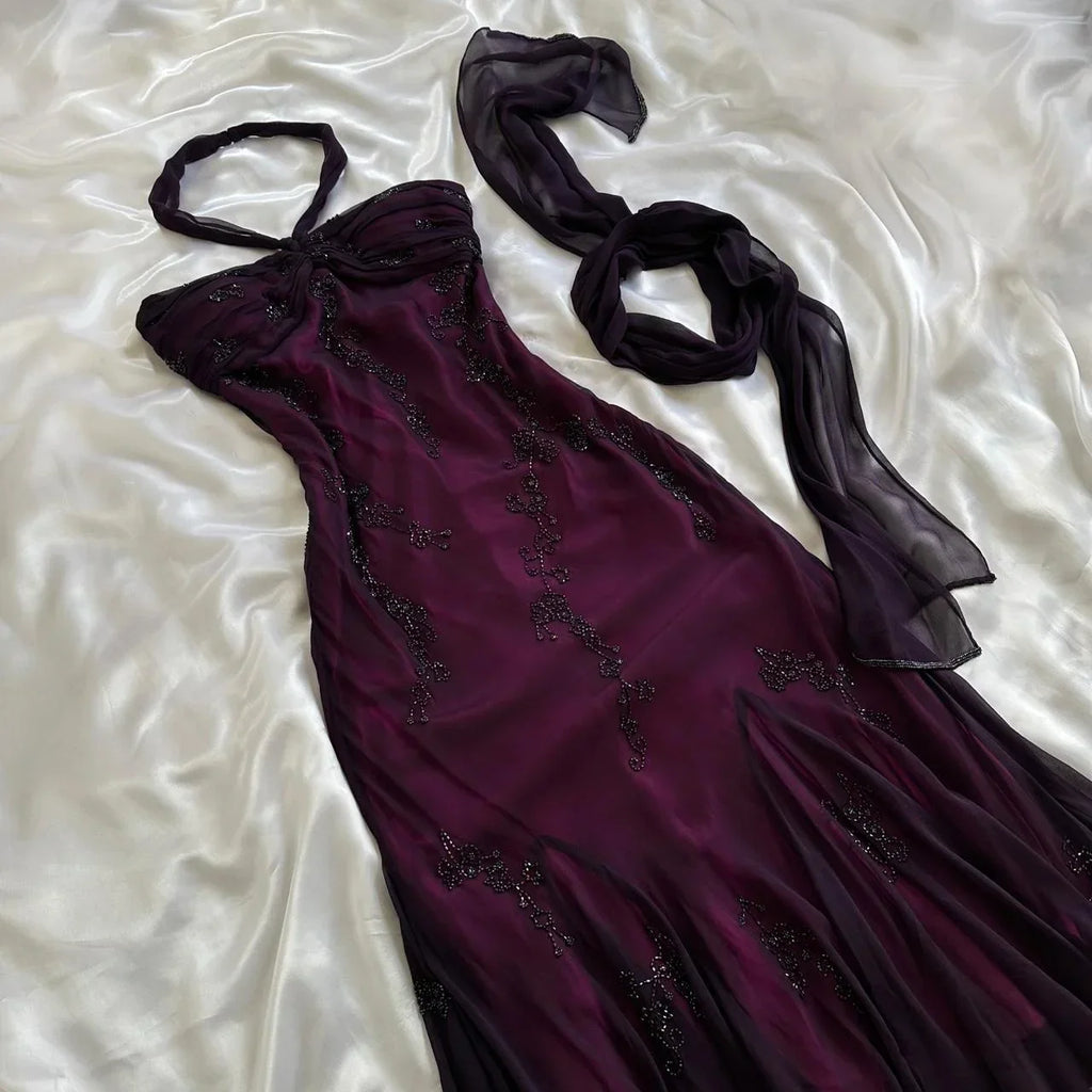 Exquisite Purple Beaded Long Prom Dress Luxury Evening Gown