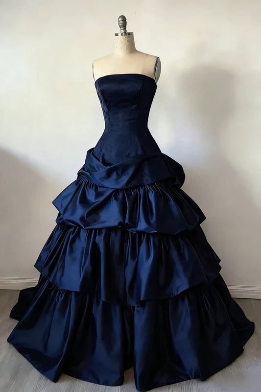 Vintage Burgundy Strapless Tiered Satin Sweet 16 Quinceanera Ball Gown TP5711