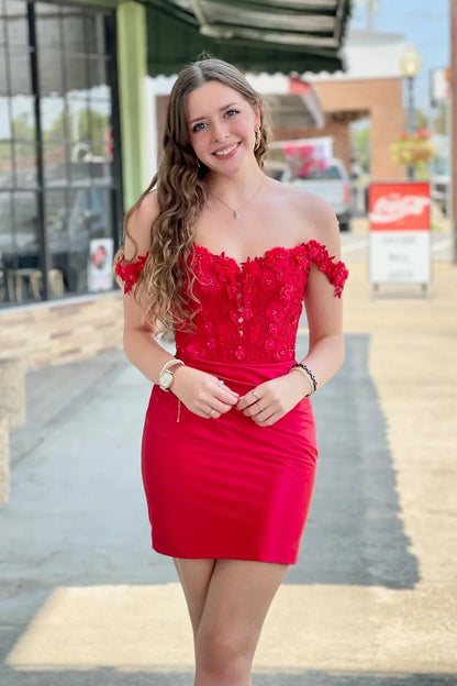 Bodycpn Off-Shoulder Empire Florals Appliques Homecoming Dress