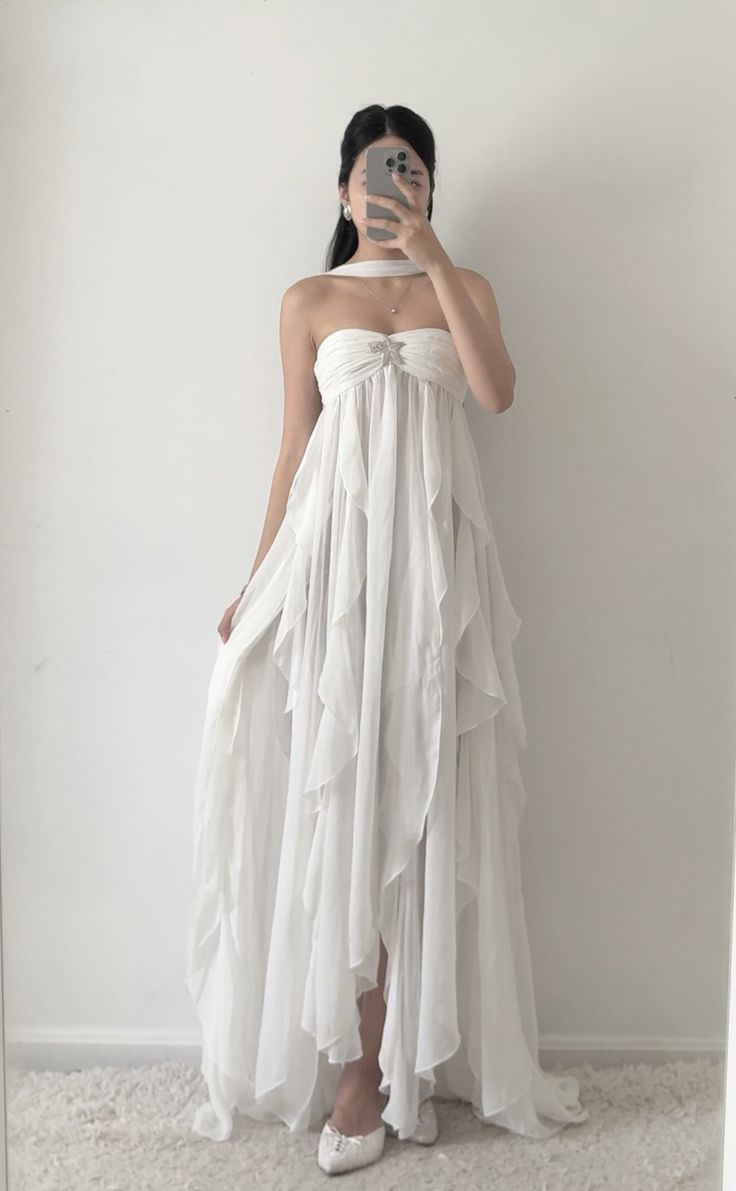 Simple Strapless White Chiffon Prom Dress Sleeveless Evening Dresses P267