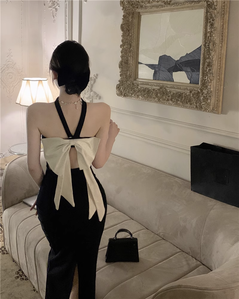 New Fashion Dress Back Bow Design Slim Halter Dress TP2996