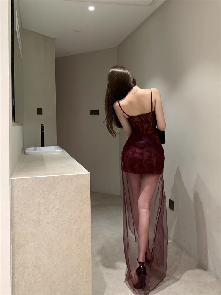 New Sexy Design Lace Mesh Slim Spaghetti Strap Dress TP2962