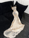 Sparkling Beige Beaded Sequined Design Elegant Mermaid Prom Dress Evening Dress TP4212