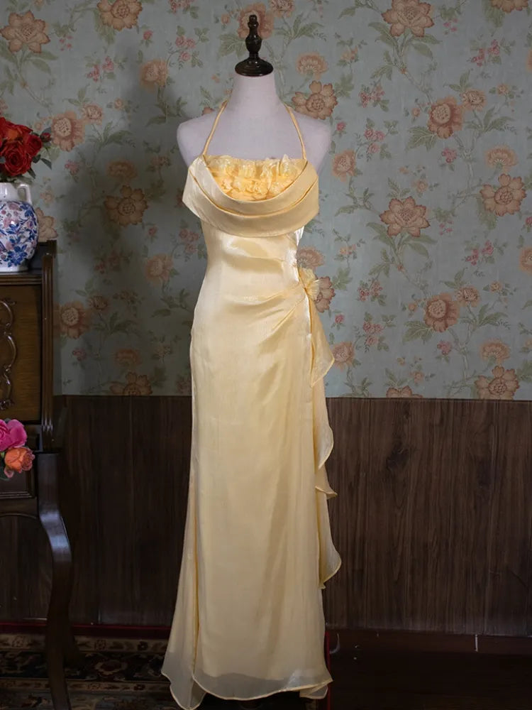 Yellow/Green/Burgundy Shiny Elegant Delicate Floral Backless Long Ball Dress Evening Dress Birthday Party Dress gh3385