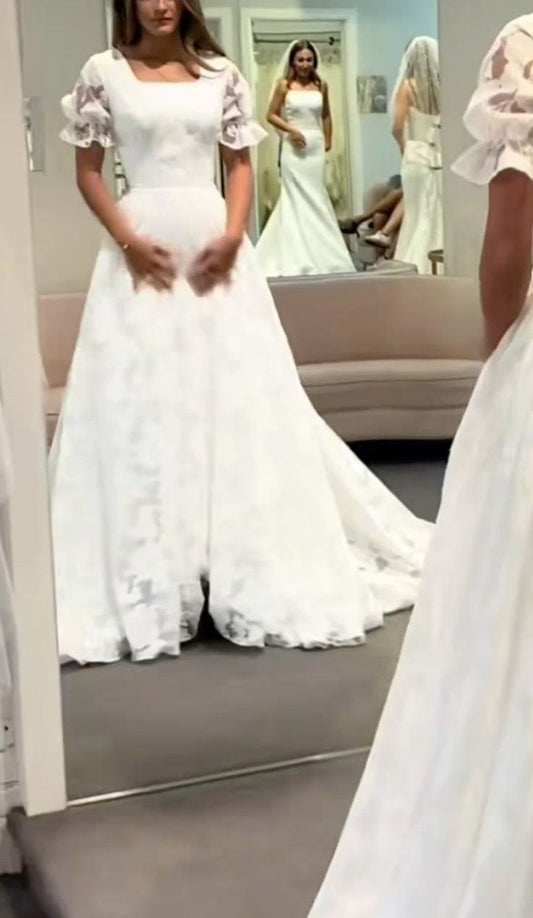 Girlhomeshops-White lace long elegant tulle wedding prom dress gh5434