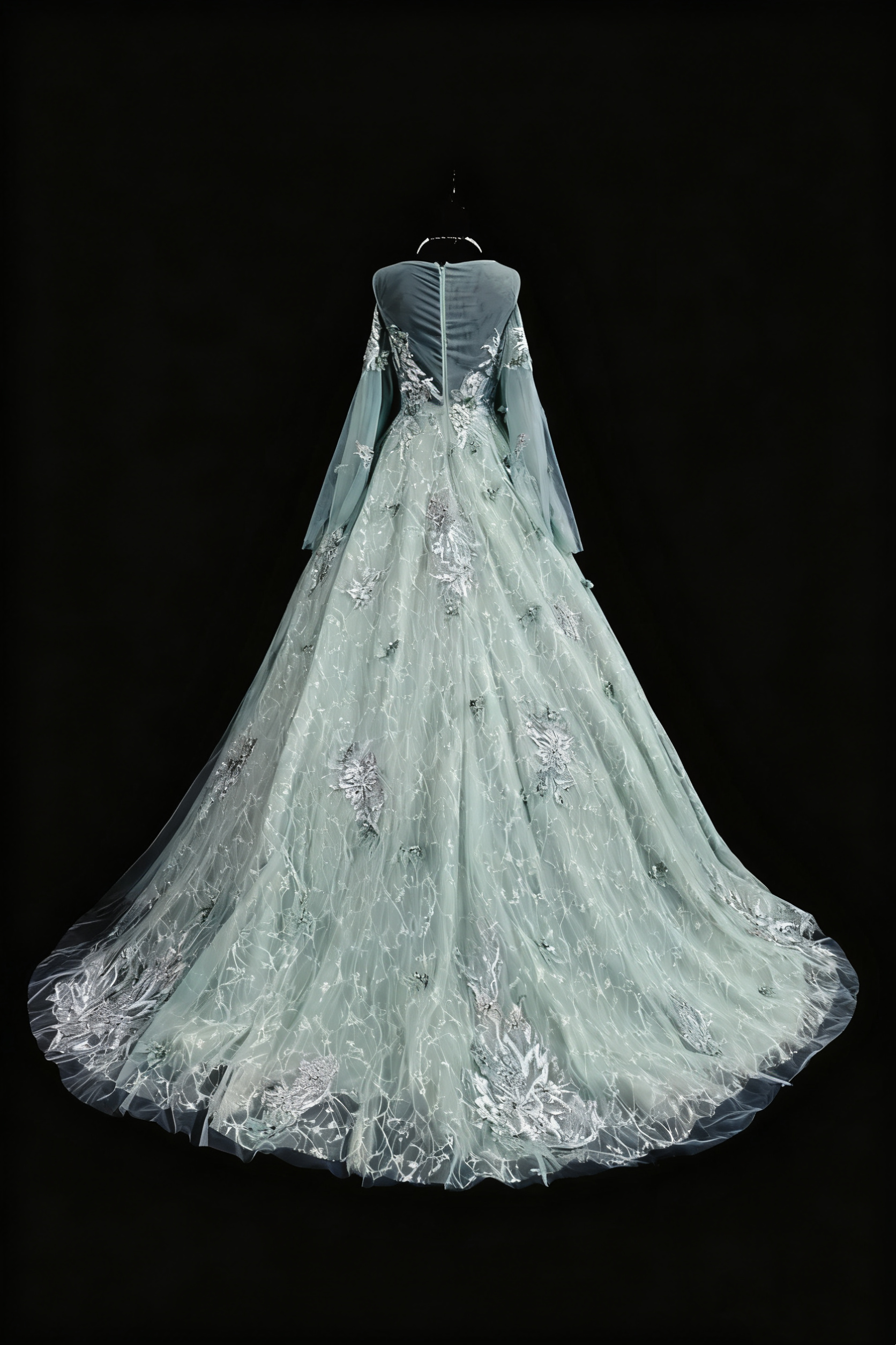 girlhomeshops-Green Appliqué Delicate Long Tulle Formal Ball Gown gh6287