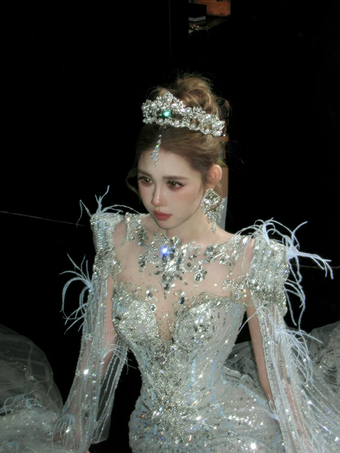 Elegant Glittering Silvery Beaded Sequined Design Mermaid Wedding Dress TP4236
