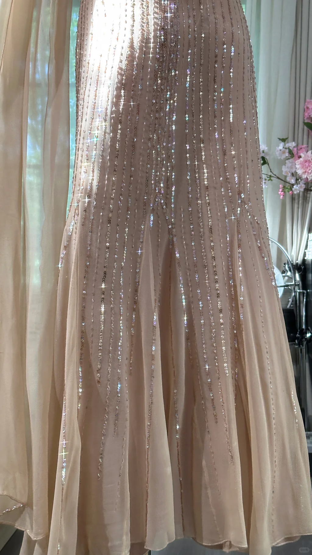 Luxury Champagne Beaded Mermaid Evening Gown Spaghetti Strap Sparkle Formal Prom Dress TP5744