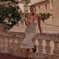 Cute Dot Pattern Sweetheart Spaghetti Strap Sheath Long Summer Dress Prom Dress Evening Dress TP4354
