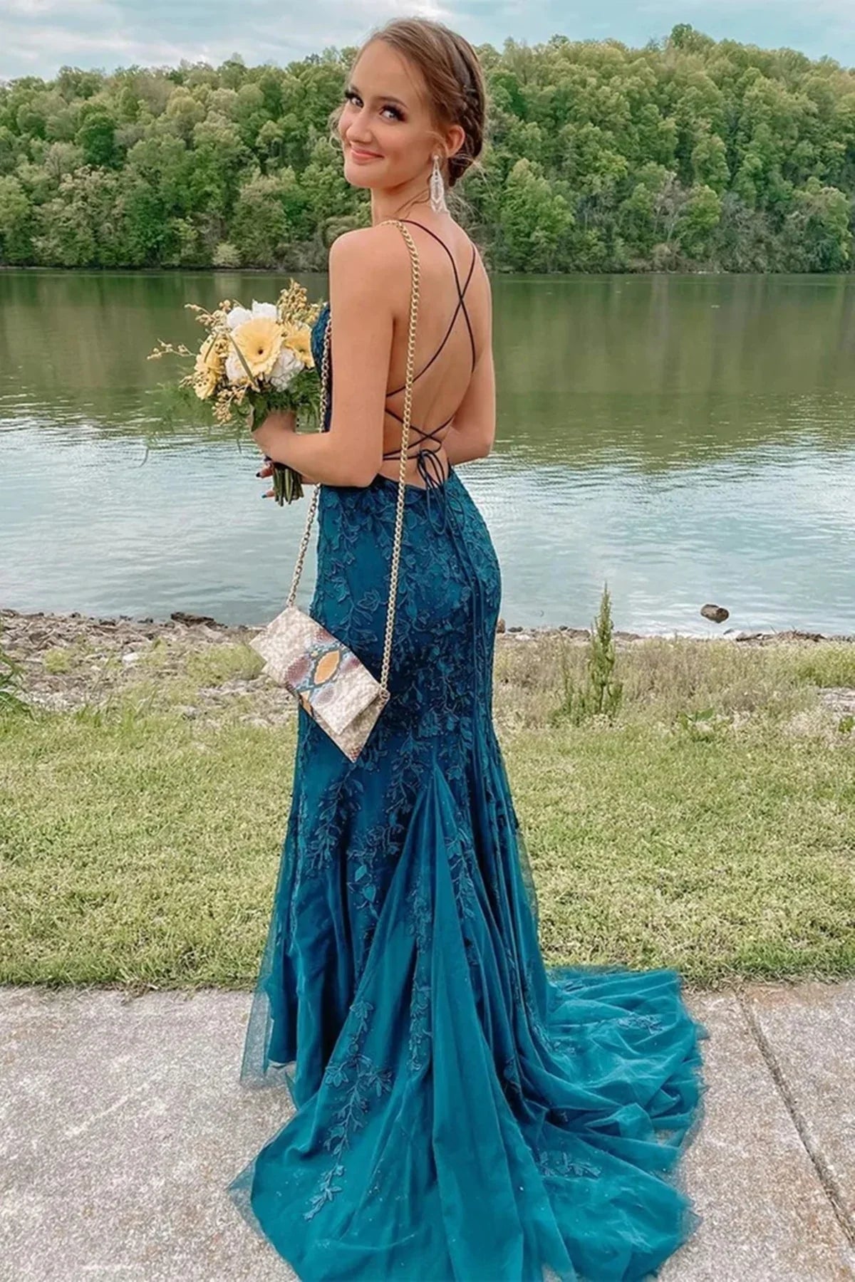Mermaid Bateau Sleeveless Appliques Formal Party Dress