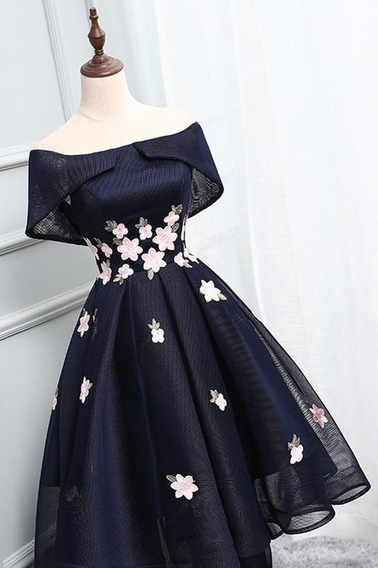 Unique A-Line High Low Dress Formal Ball Gowns Navy Blue