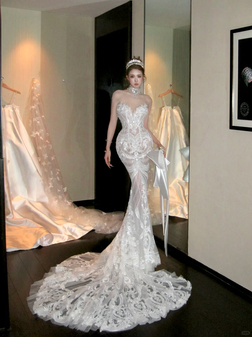 Elegant Glittering Beaded Sequined Applique Sweetheart Design Mermaid Wedding Dress TP4231