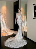 Elegant Glittering Beaded Sequined Applique Sweetheart Design Mermaid Wedding Dress TP4231