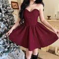 Vintage Burgundy Sweetheart Strapless A-Line Sleeveless Short Summer Dresses Party Dress Homecoming Dress TP4362