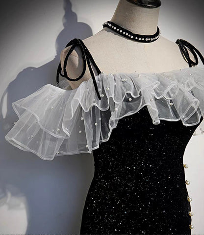 Black long mermaid prom dress black evening dress  8927