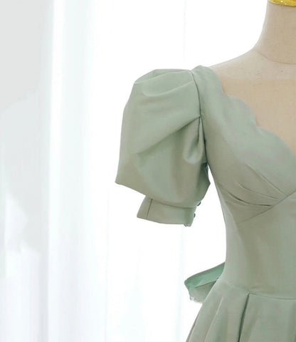 Green satin short A line prom dress party dress  8834