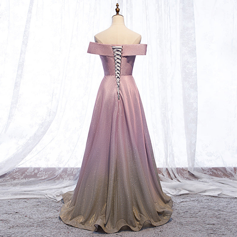 Shiny satin long prom dress pink evening dress  8623