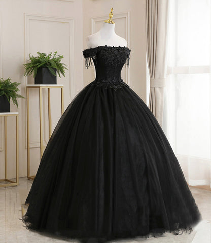 Black tulle lace long ball gown dress formal dress  8931