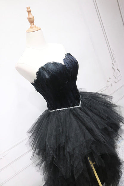 Unique tulle high low prom dress A line evening dress  8578