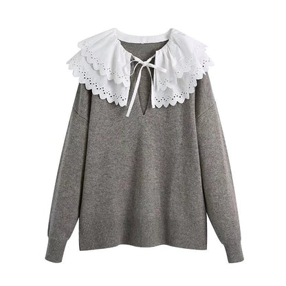 New sweet lace stitched detachable collar wool sweater  7711