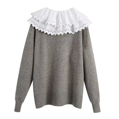 New sweet lace stitched detachable collar wool sweater  7711