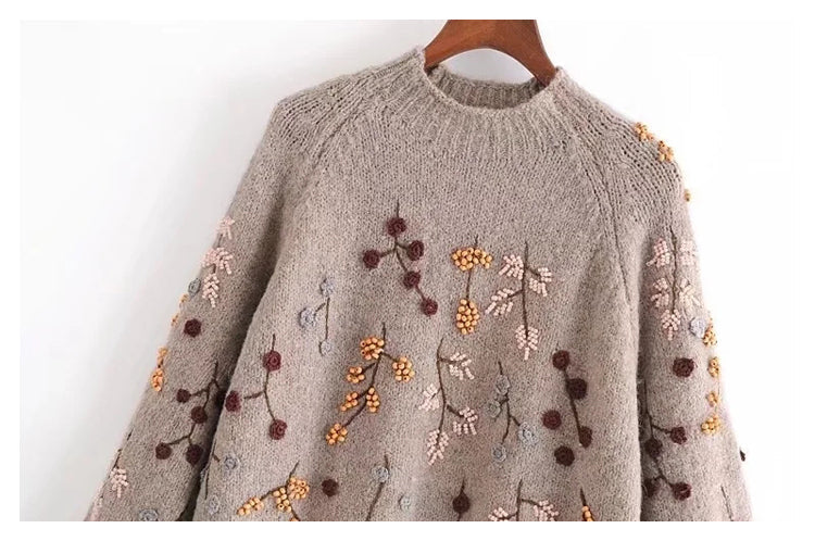 Stitched Beaded embroidered sweater Pullover Sweater  7740