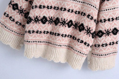 Versatile side slit jacquard loose sweater sweater  7725