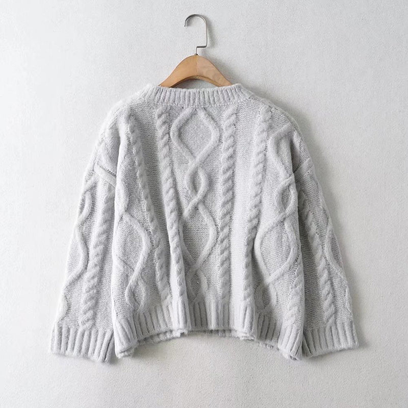 New style temperament versatile V-neck loose casual octet knitted sweater  7759