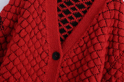 Versatile V-neck oversized sweater sweater sweater coat  7724
