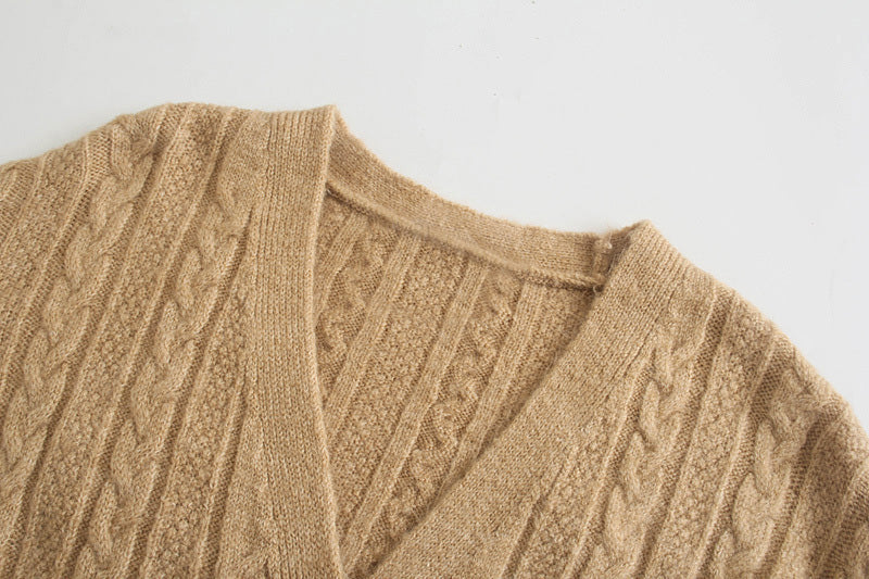 V-neck eight strand knitted sweater sweater coat  7739