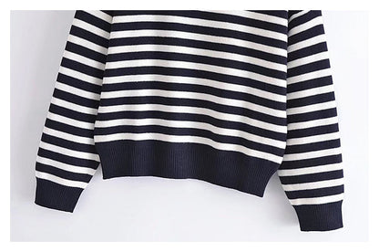 Loose gold breasted striped sweater  7732