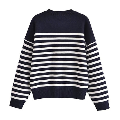 Loose gold breasted striped sweater  7732