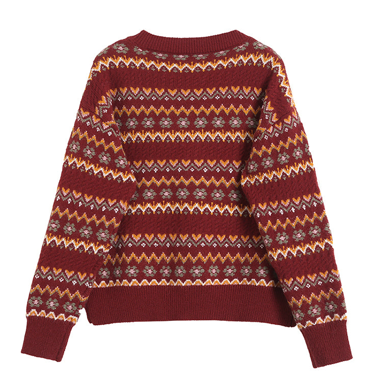 Mori jacquard striped sweater sweet aging cardigan jacket  7729