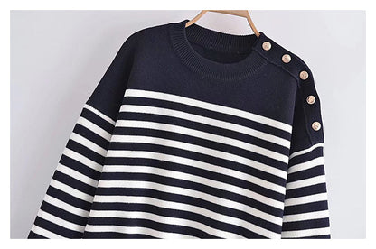 Loose gold breasted striped sweater  7732