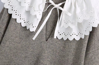 New sweet lace stitched detachable collar wool sweater  7711