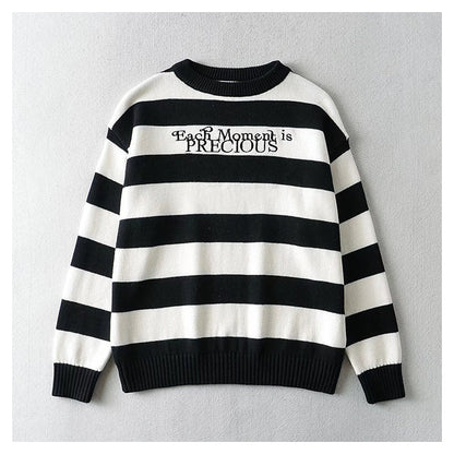 Versatile lazy embroidered letter long sleeved sweater  7741
