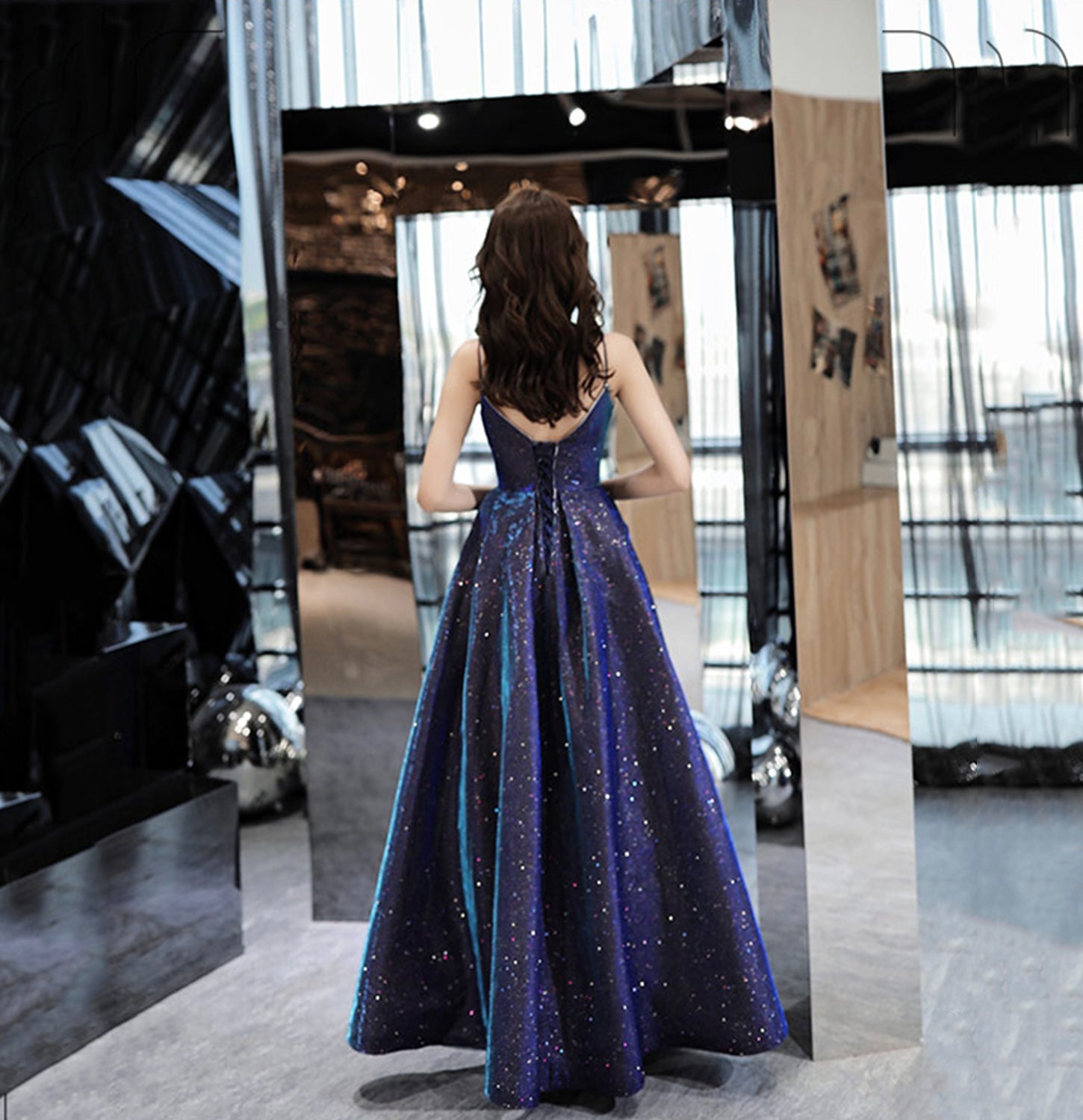 Simple satin long prom dress A line evening gown  10110