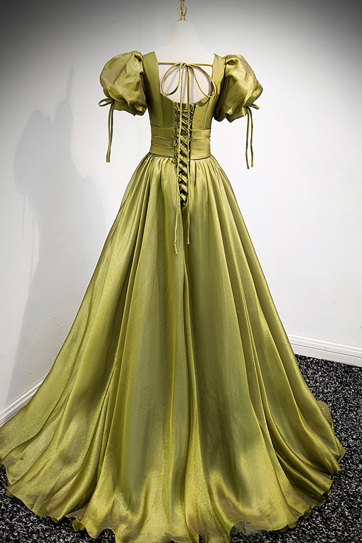 Green v neck tulle long prom dress A line evening dress  8878