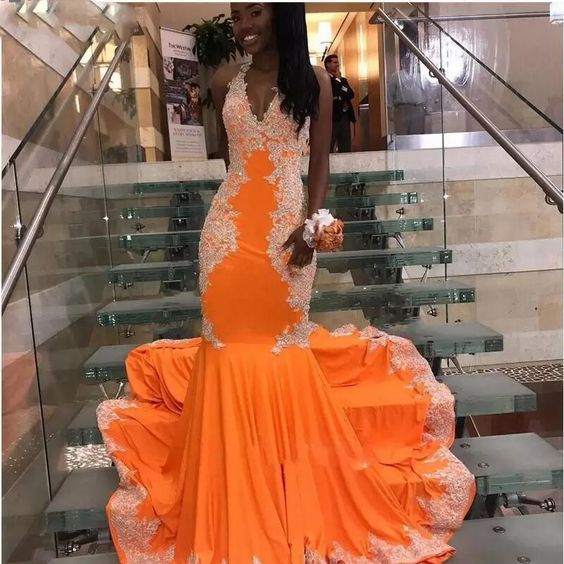 Gorgeous Mermaid Orange Prom Dress for Black Girls Maxi Dresses