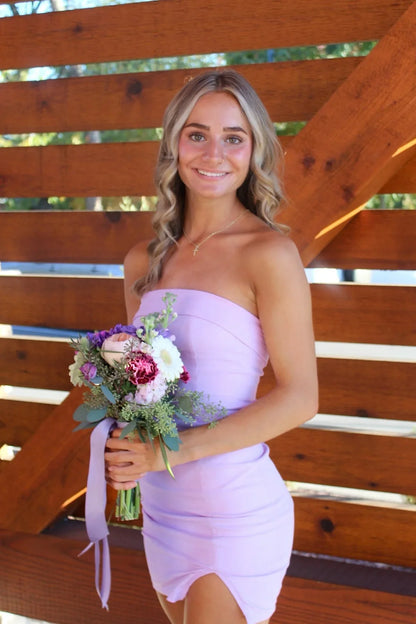 Casual Satin Bodycon Strapless Short Party Homecoming Dress